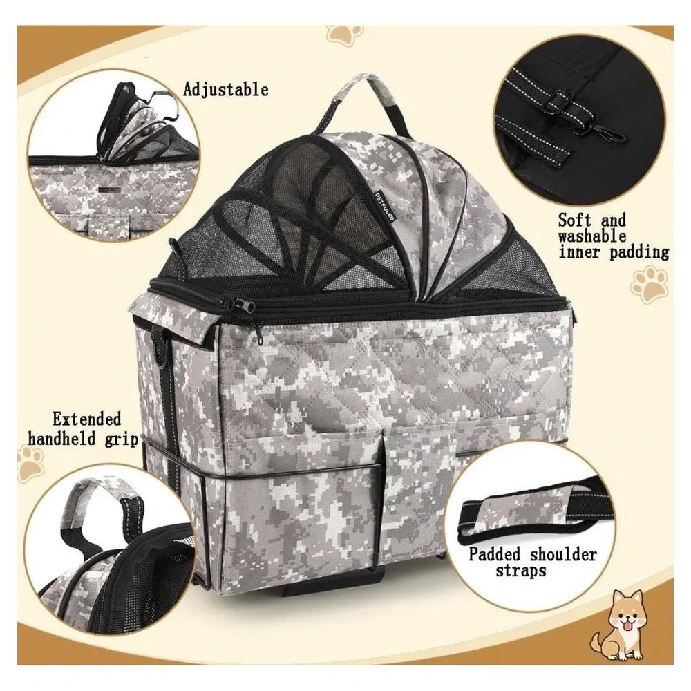 PETFULED Rear Camouflage Bike Basket Pet Travel Carrier Mesh Dome 27x24x43cm